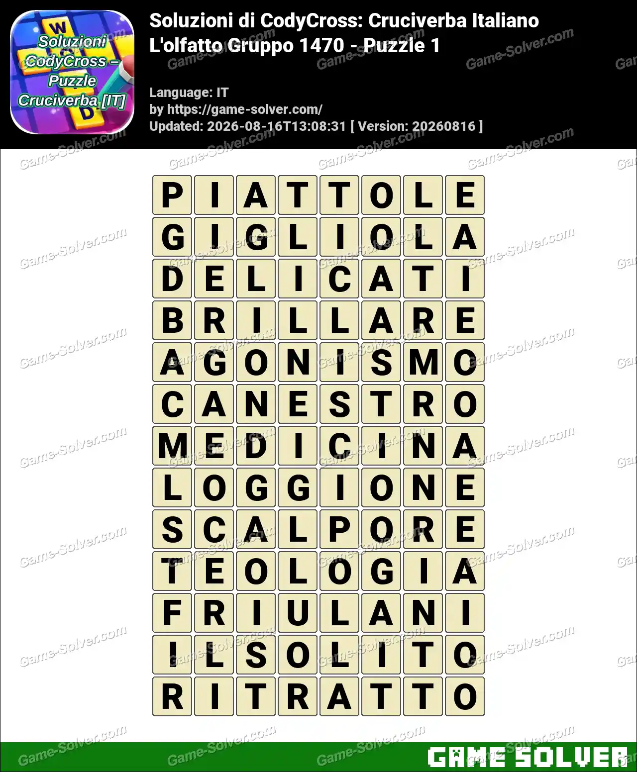 Soluzioni di CodyCross: Cruciverba Italiano L’olfatto Gruppo 1470 – Puzzle 1